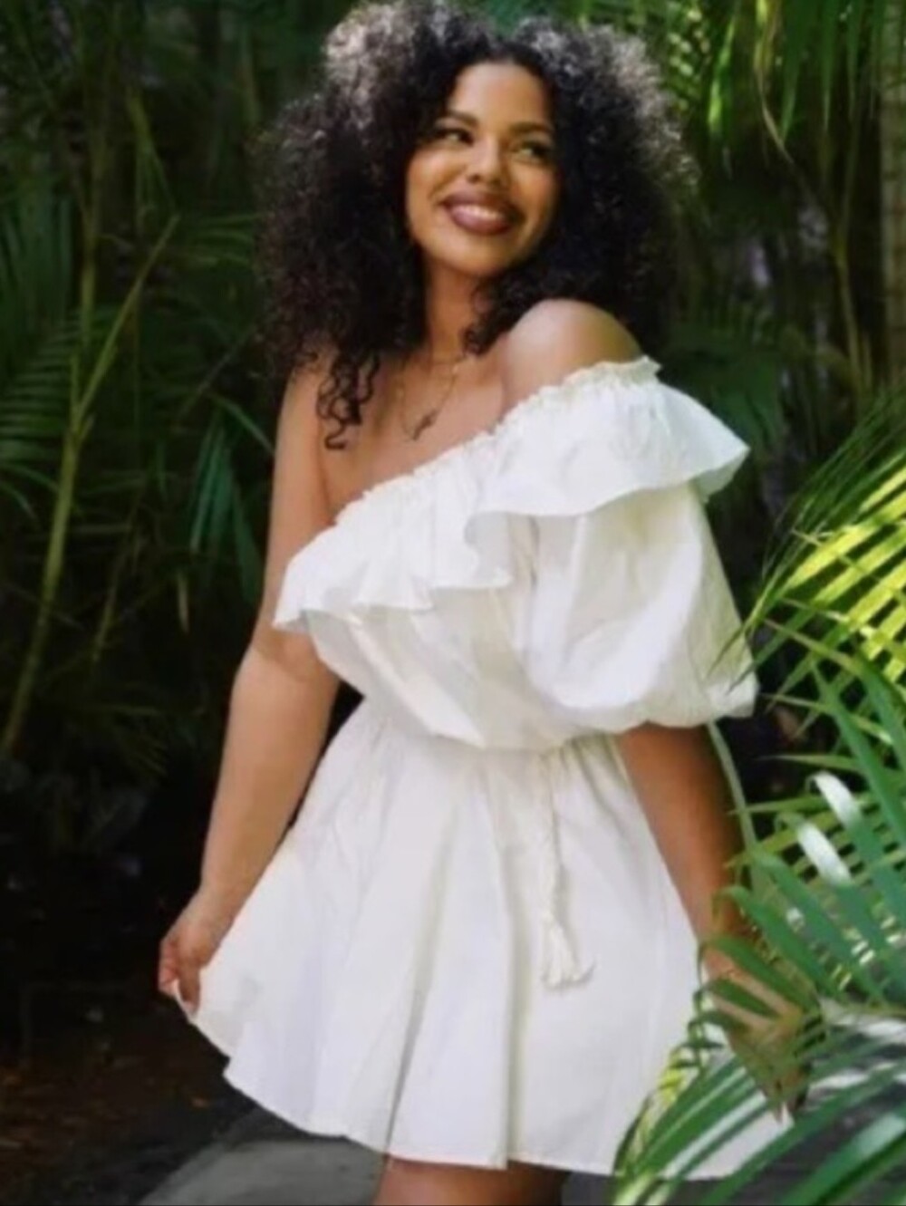 White Off-Shoulder Peasant Dress with Braided Belt XL Plus Size Beachy Summer